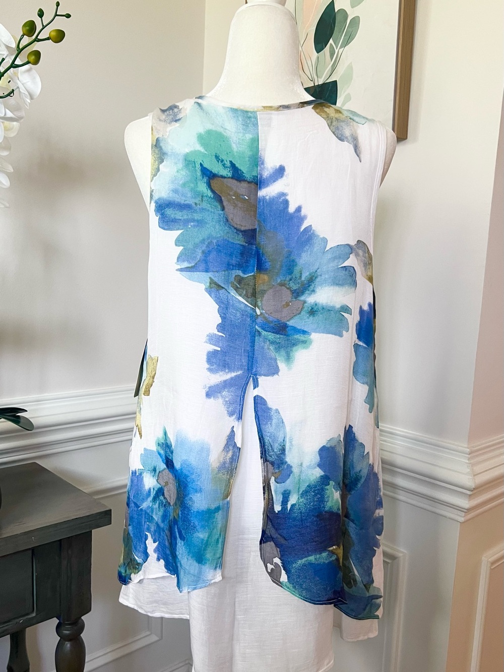 NWT Habitat Lagenlook 2 Pc. Button-Front Top with Tank Watercolor Linen Blend LG - Picture 11 of 15